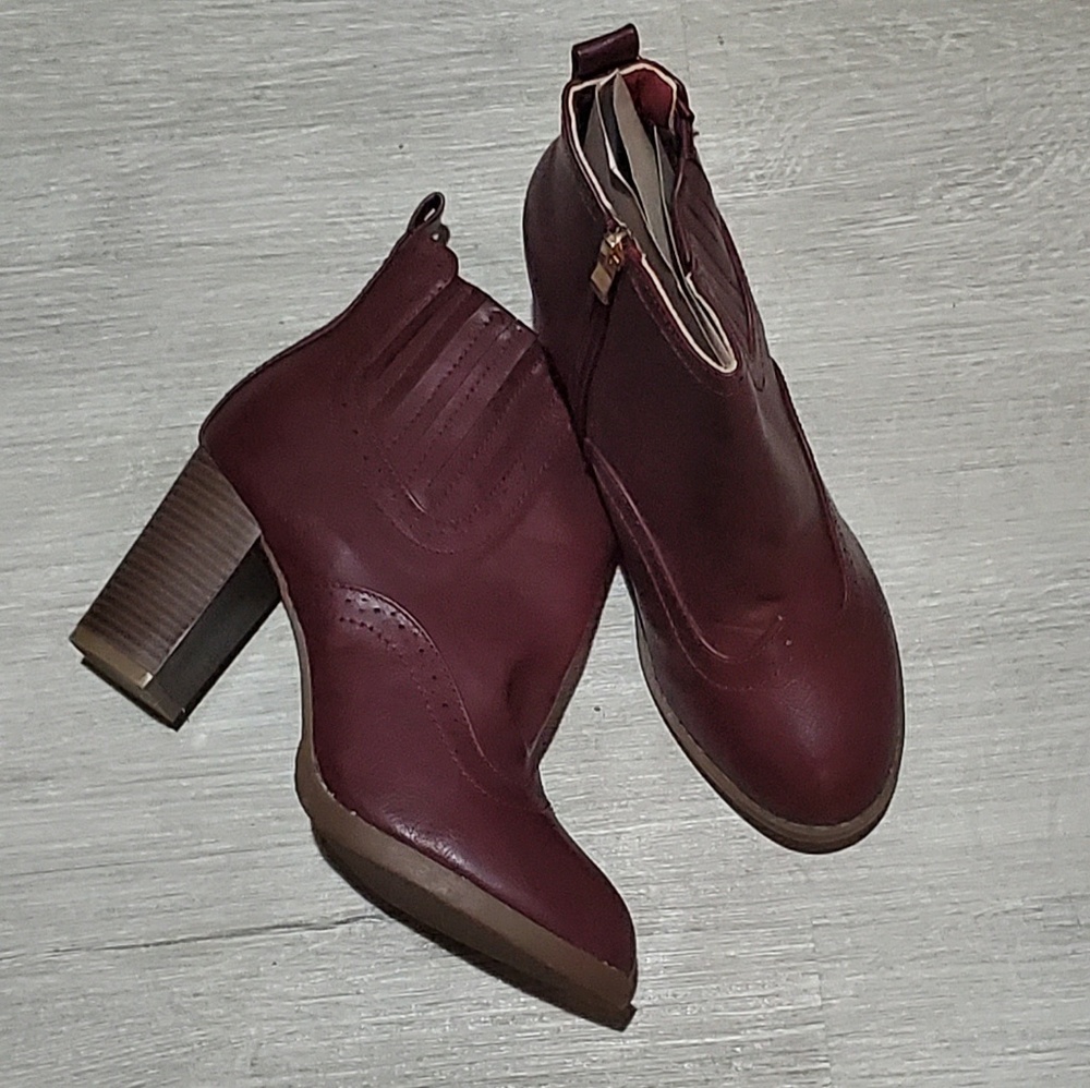 Women's red heeled booties